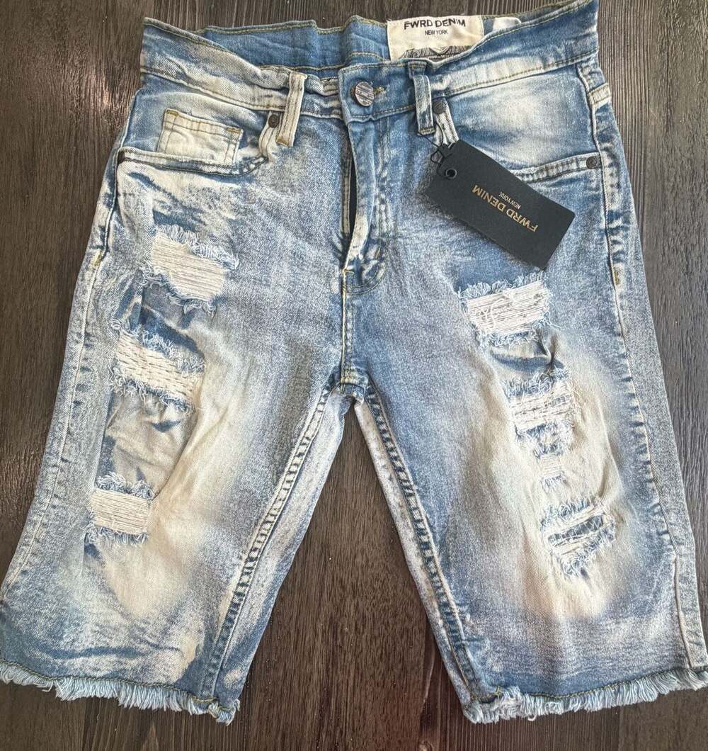 FWRD DENIM SAINTS Embroidered Denim Shorts, Size 20